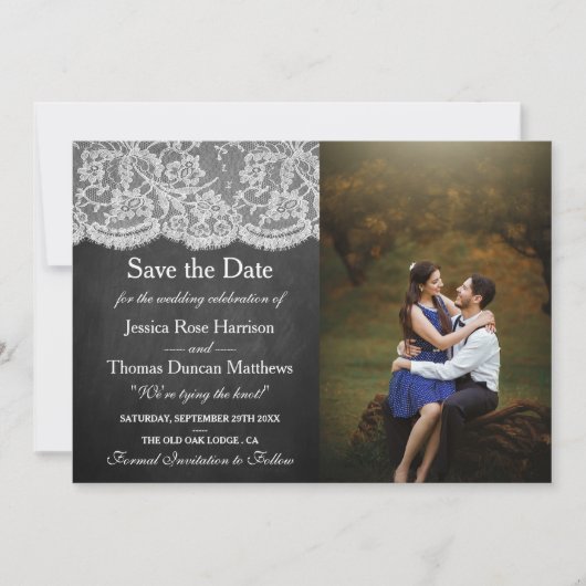 Das Foto der Chalkboard & Lace Wedding Collection Save The Date (Vorderseite)