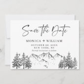 Das Foto der handgezogenen Berge Forest Wedding Re Save The Date (Vorderseite)