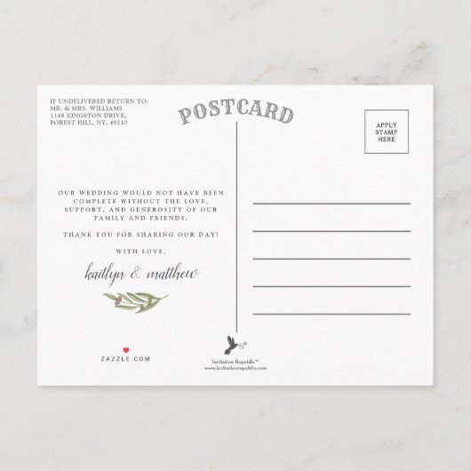 Das Foto der Hochzeitskollektion der Olivenzweige Ankündigungspostkarte (Rückseite)