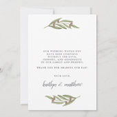 Das Foto der Hochzeitskollektion der Olivenzweige Dankeskarte (Rückseite)