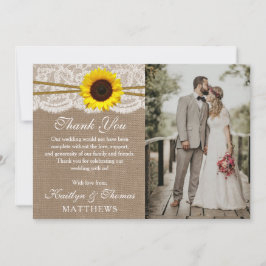 Das Foto der rustikalen Sonnenblumen-Hochzeitskoll Dankeskarte