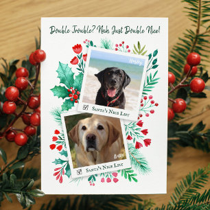 Das Foto des Weihnachtsmanns in der Liste des Hund Feiertagskarte