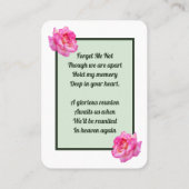 Das Foto mit dem Gedicht Memorial Telefonnummerkarte (Rückseite)