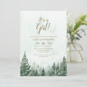 Das Foto QR Code Babydusche eines Girl Pine Forest Einladung (Stehend Vorderseite)