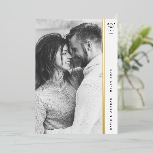 Das Foto "Streifen Gold Foil" speichert die Datums Folieneinladung (Stehend vorne)