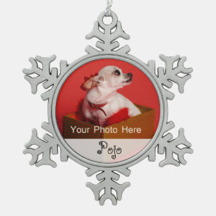 Das Foto-Weihnachten des Haustieres Schneeflocken Zinn-Ornament