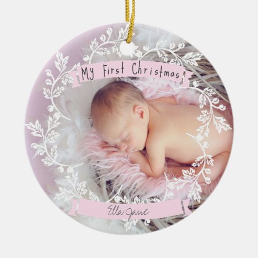 Das Foto-Weihnachtsverzierung des Baby-Mädchens Keramikornament (Vorne)