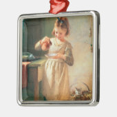 Das Frühstück der Miezekatze Silbernes Ornament (Links)