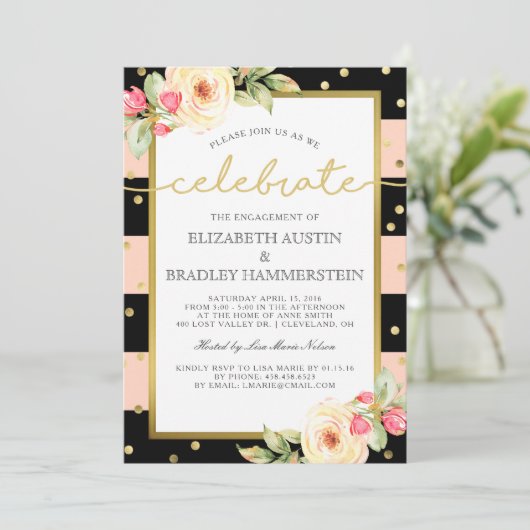 Das Funkeln Stripes | BlumenVerlobungs-Party Einladung (Stehend Vorderseite)