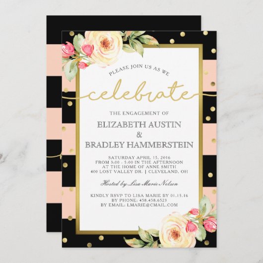 Das Funkeln Stripes | BlumenVerlobungs-Party Einladung (Vorne/Hinten)