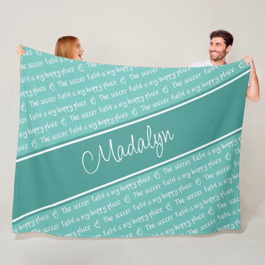 Das Fußballfeld ist mein glücklicher Ort aquamarin Fleecedecke (Beispiel)