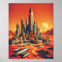 Das futuristische Martian City Poster im Stil des 