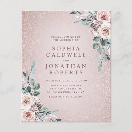 Das ganze Budget in einem Boho Pink Roses Einladun (Vorderseite)