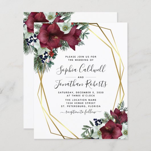 Das ganze Budget in einem Burgunder Blumenzettel (Vorne/Hinten)