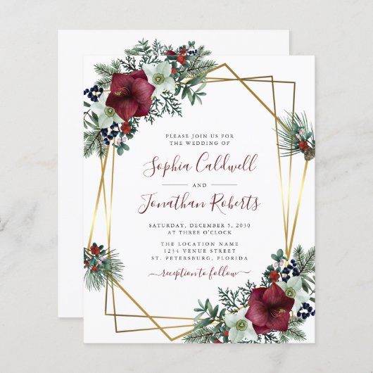 Das ganze Budget in einem Burgunder Blumenzettel (Vorne/Hinten)