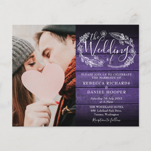 Das ganze Budget in einem Lila Foto Hochzeit einla (Vorderseite)