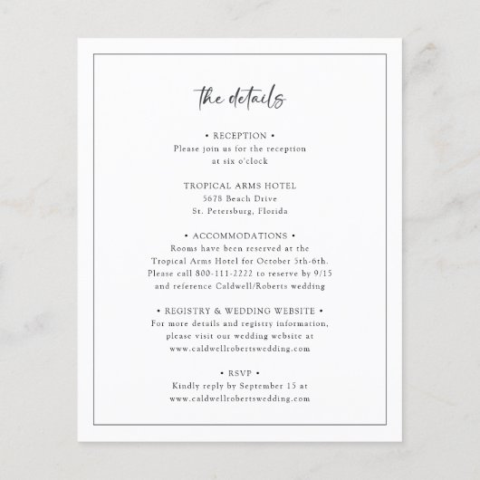 Das ganze Budget in einem Schwarz-Weiß-Hochzeitsla (Rückseite)