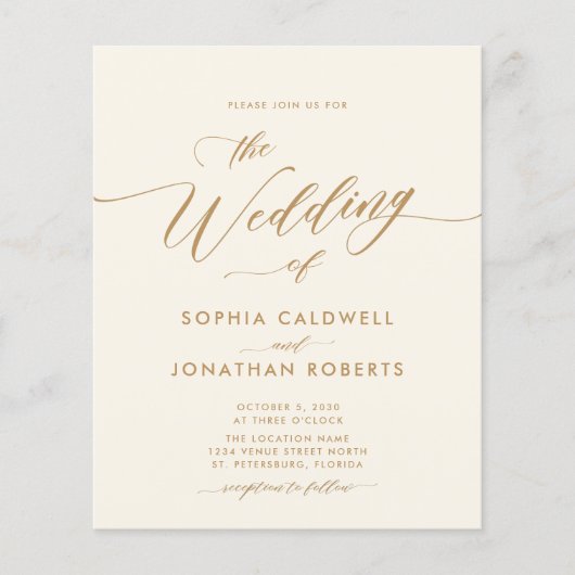 Das ganze Budget in einer Goldkalligrafie-Hochzeit (Vorderseite)