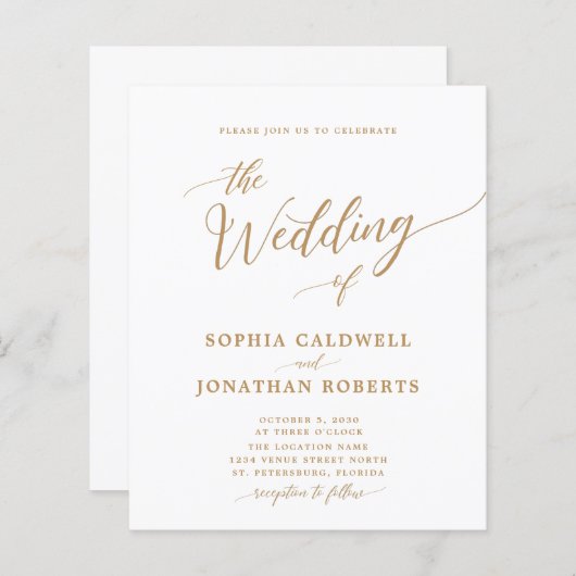 Das ganze Budget in einer Goldkalligrafie-Hochzeit (Vorne/Hinten)