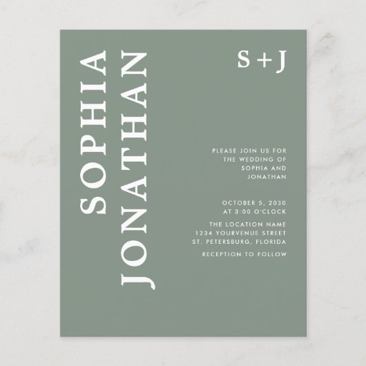 Das ganze Budget in einer kühlen Typografie-Hochze (Vorderseite)