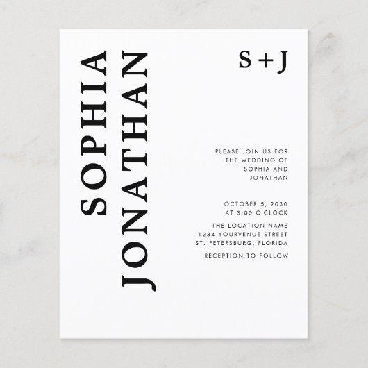 Das ganze Budget in einer kühlen Typografie-Hochze (Vorderseite)