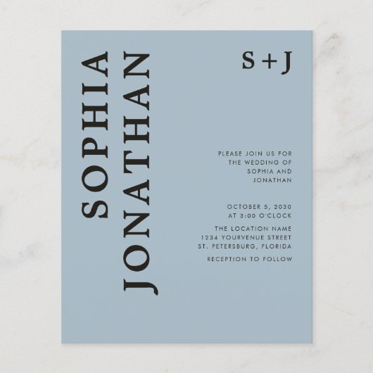 Das ganze Budget in einer kühlen Typografie-Hochze (Vorderseite)