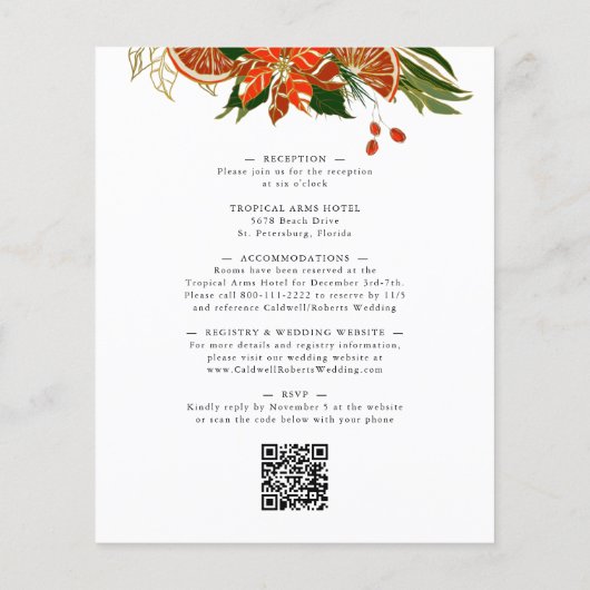 Das ganze Budget in einer Poinsettia Winterhochzei (Rückseite)