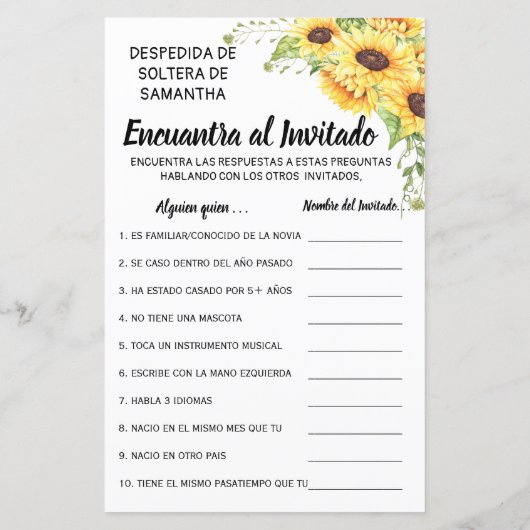 Das Gästebuch-Brautparty auf Englisch finden (Rückseite)