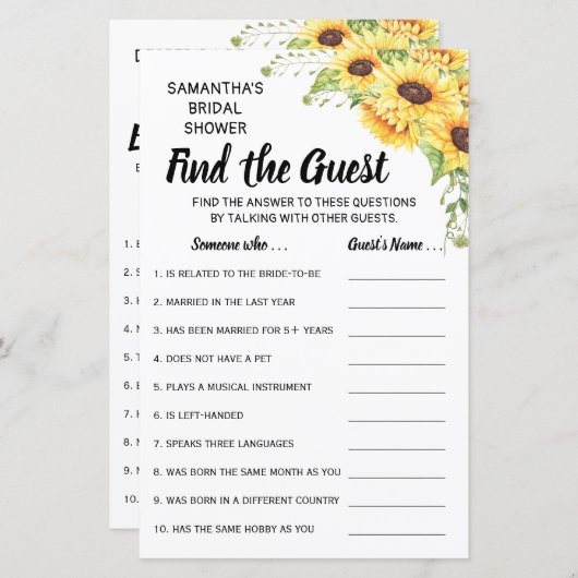 Das Gästebuch-Brautparty auf Englisch finden (Vorne/Hinten)