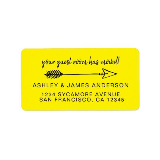 Das Gästehaus hat eine hellgelbe neue Adresse Adressaufkleber (Vorne)