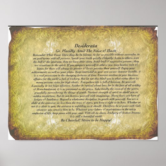 Das Gedicht der Desiderata von Max Ehrmann Poster (Vorne)