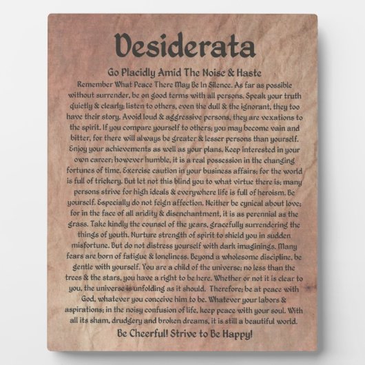Das Gedicht Desiderata auf dem roten Planeten Ston Fotoplatte (Vorderseite)