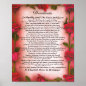 Das Gedicht Desiderata mit Rote Rosen für die Mama Poster (Vorne)