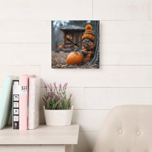 Das geheime Waldfest des Eichhörnchens Ai Image Quadratische Wanduhr (Lesesaal)