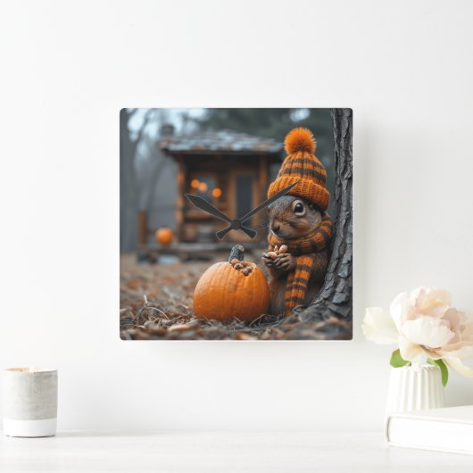 Das geheime Waldfest des Eichhörnchens Ai Image Quadratische Wanduhr (Zuhause)