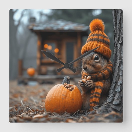 Das geheime Waldfest des Eichhörnchens Ai Image Quadratische Wanduhr (Vorderseite)