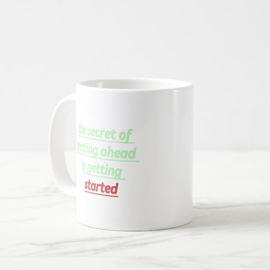 das Geheimnis des Vorankommens beginnt Kaffeetasse (Vorderseite Links)