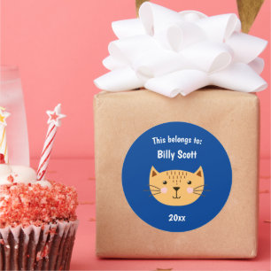 Das gehört zu zurück zur Schule Kitty Cat Face Blu Runder Aufkleber