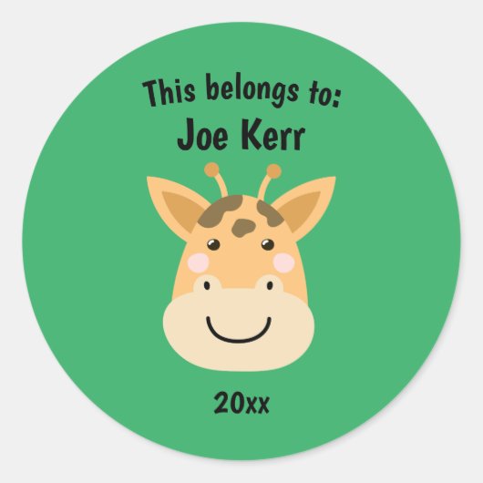 Das gehört zu "Zurück zur Schule Niedliche Giraffe Runder Aufkleber (Vorderseite)
