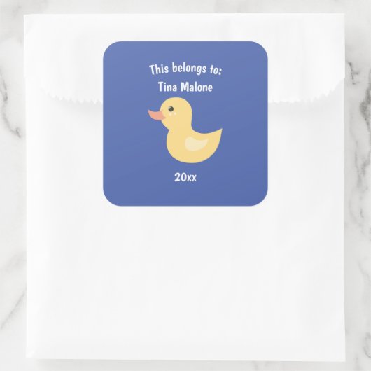 Das gehört zu "Zurück zur Schule" Rubber Duck Blue Quadratischer Aufkleber (Tasche)