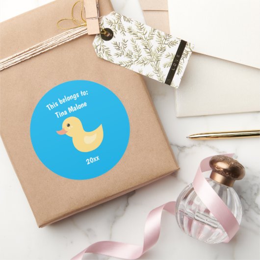 Das gehört zu "Zurück zur Schule" Rubber Duck Blue Runder Aufkleber (Schenken)