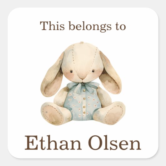 Das gehört zum Custom Preschool Boy Bunny Rabbit Quadratischer Aufkleber (Vorderseite)