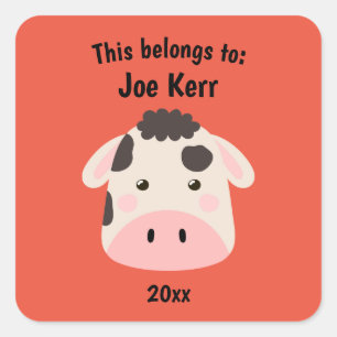 Das gehört zur Schule zurück zum Niedlichen Kuh Ro Quadratischer Aufkleber