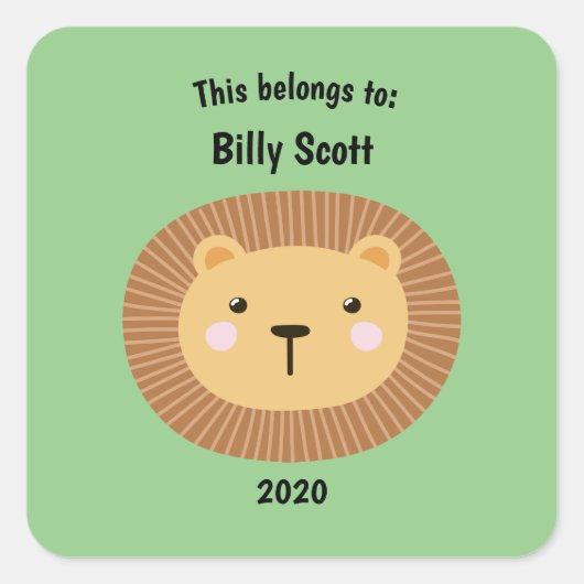 Das gehört zurück zur Schule Löwengesicht grün Quadratischer Aufkleber (Vorderseite)