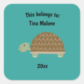 Das gehört zurück zur Schule Turtle Turquoise Quadratischer Aufkleber (Vorderseite)