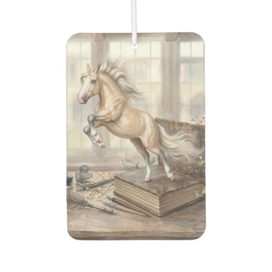 Das gelehrte Pferd springt aus einem Buch Autolufterfrischer (Vorderseite)