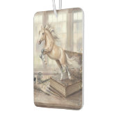 Das gelehrte Pferd springt aus einem Buch Autolufterfrischer (Links)