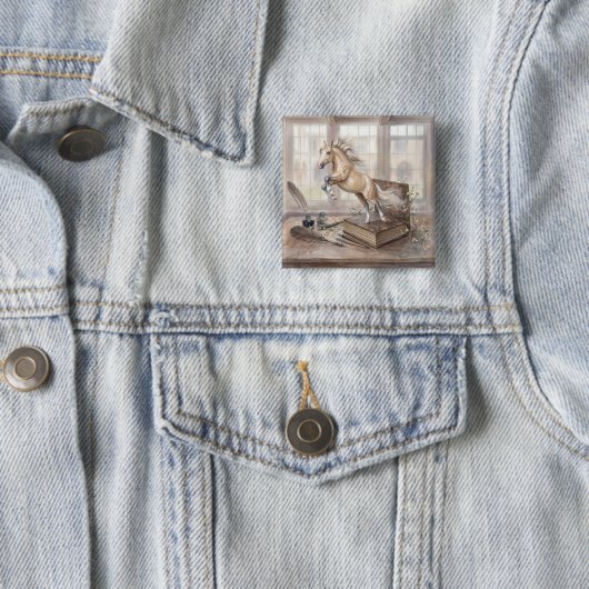 Das Gelehrte Pferd springt aus einem Buch Button (Beispiel)