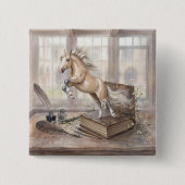 Das Gelehrte Pferd springt aus einem Buch Button (Vorderseite)