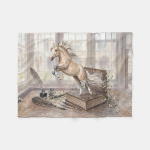 Das gelehrte Pferd springt aus einem Buch Fleecedecke